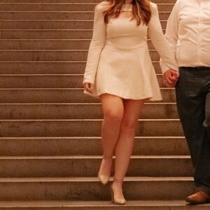 Ivory Tweed jewel trim mini dress